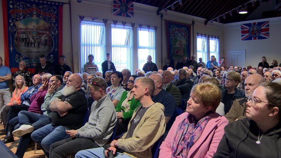 The audience at the anti-Protocol rally in Dromore Orange Hall
