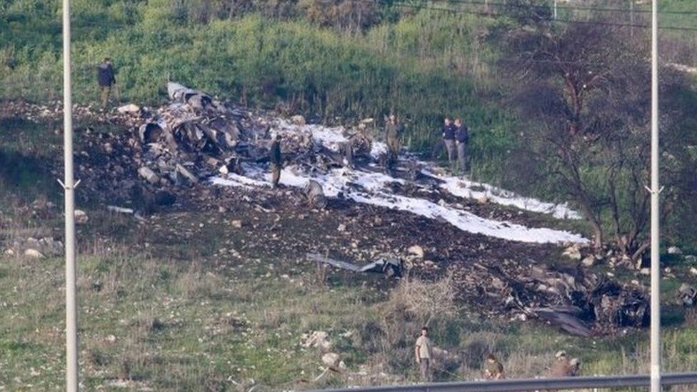 Crash site of an Israeli F-16 jet in northern Israel. Photo: 10 February 2018