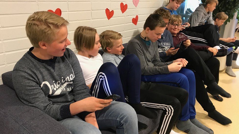 Kids at lunchtime at Hauho Comprehensive School, Finland
