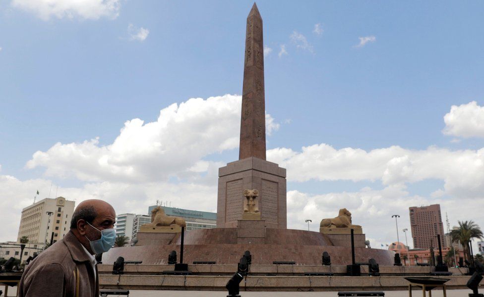 The Ramses II obelisk is seen after the                    renovation of Tahrir Square, in Fustat, Cairo
