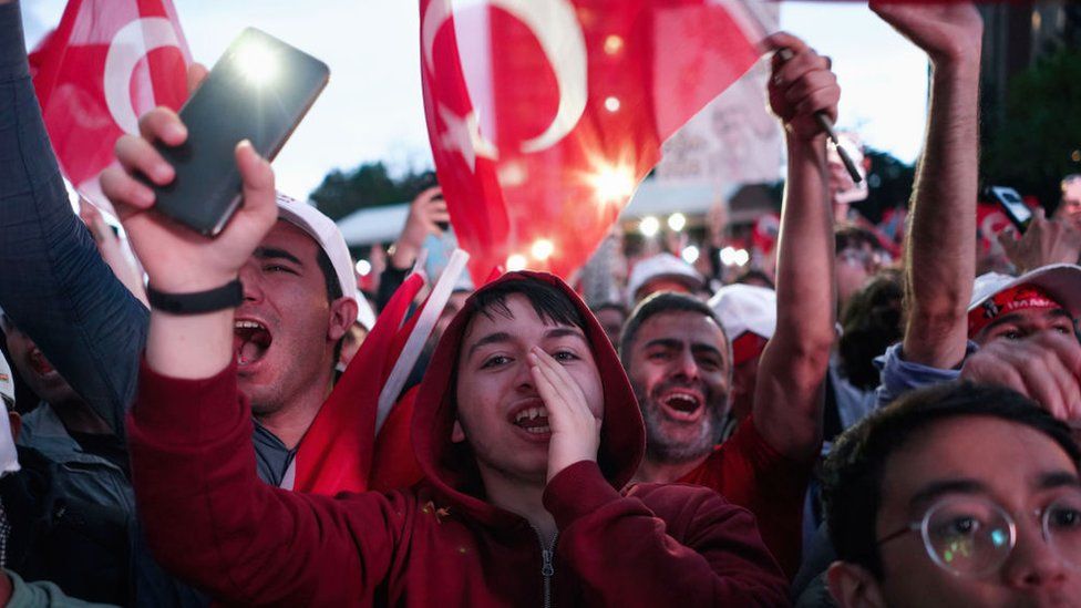 youth chants slogans during the rally. The Nation Alliance held its final rally in Ankara before elections on May 14