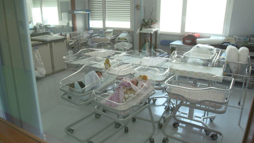 Babies in maternity ward in Sardinia