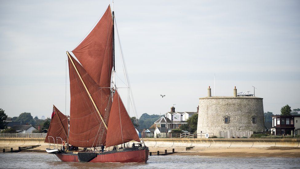 Thames barge Melissa enters the Deben at the beginning of John McCarthy’s travels from Debenham to