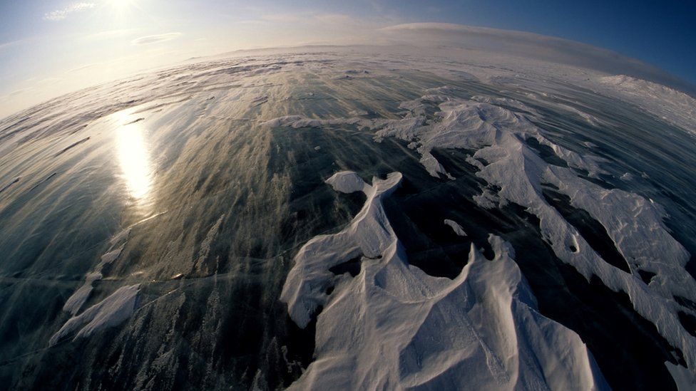 A winter scene on the Arctic ice pack