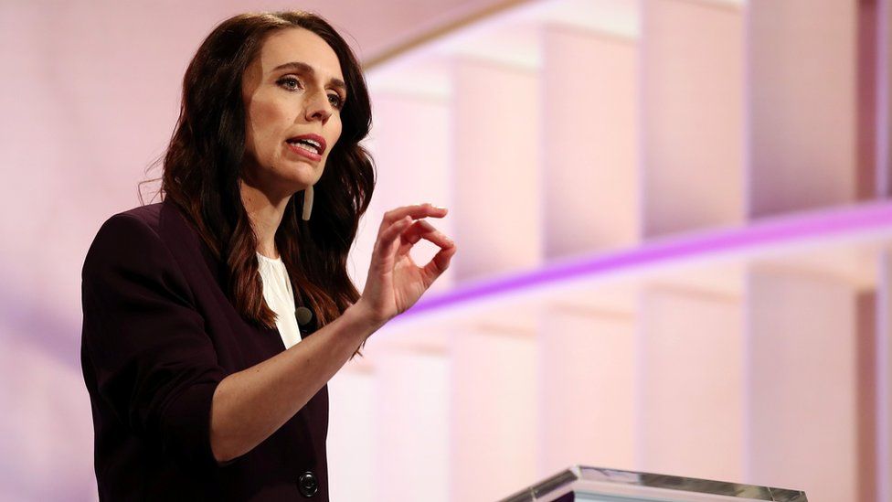 New Zealand Prime Minister Jacinda Ardern participates in a televised debate with National leader Judith Collins at TVNZ in Auckland, New Zealand,