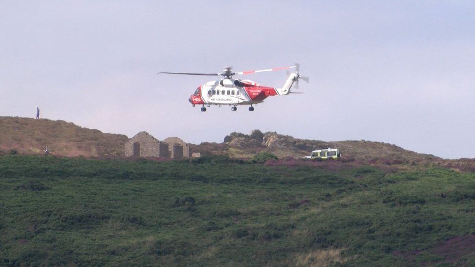 Coastguard helicopter above Bradda Head