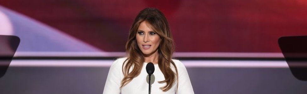 This file photo taken on July 18, 2016 shows Melania Trump, wife of Republican presidential candidate Donald Trump, as she addresses delegates on the first day of the Republican National Convention at Quicken Loans Arena in Cleveland, Ohio.