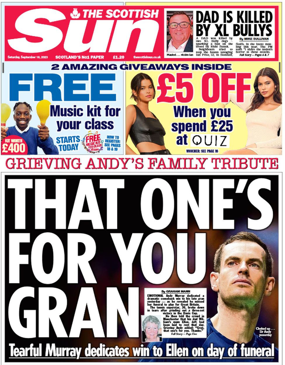 Scotland's papers: XL bully dog ban and Murray's tears for grandmother ...