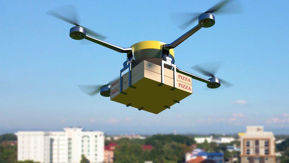 drone delivering pizza