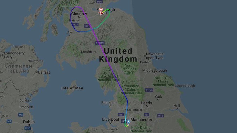 Flightmap of the diverted flight