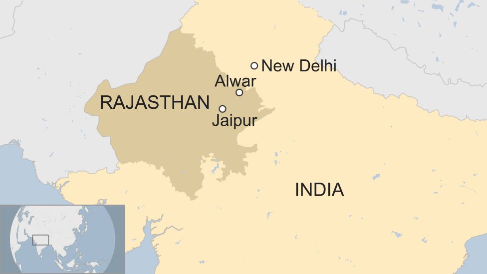 Map shows the location of Alwar, a village in Rajasthan state, India