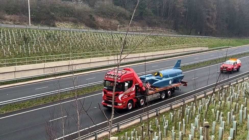 Bluebird being transported to Cumbria