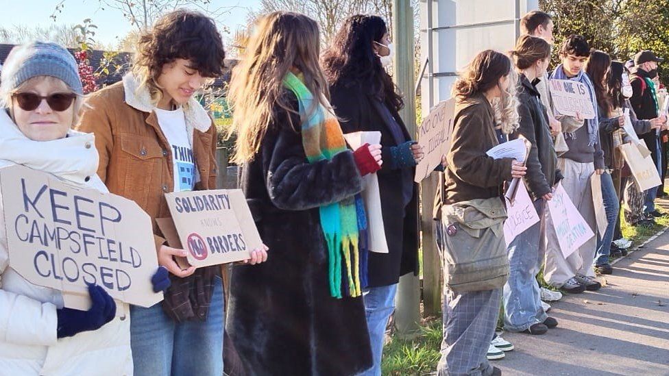 Protesters outside Campsfield immigration detention centre