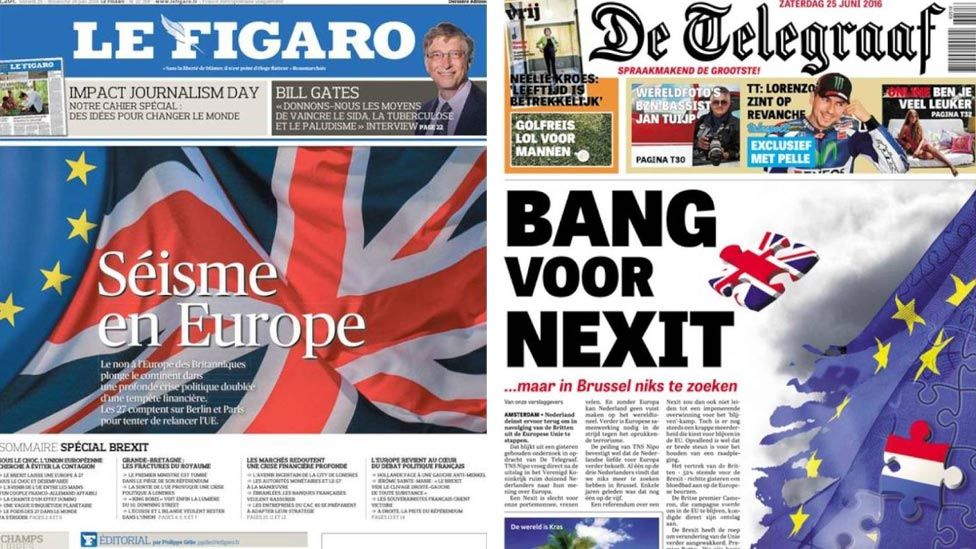 Composite image of French and Dutch newspapers
