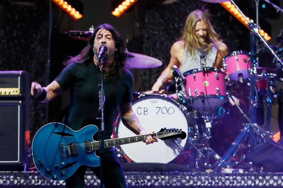 Dave Grohl and Taylor Hawkins of Foo Fighters perform during day one of Lollapalooza Chile 2022 at Parque Bicentenario Cerrillos on March 18, 2022 in Santiago, Chile.