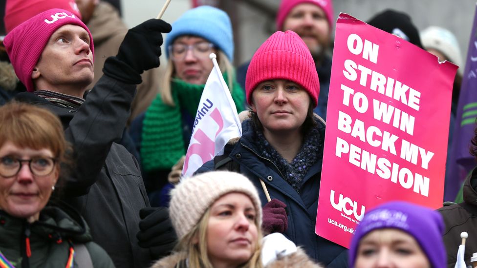 University and College Union members take part in a 'March for higher education' in Leeds, Britain, on 30 November 2022