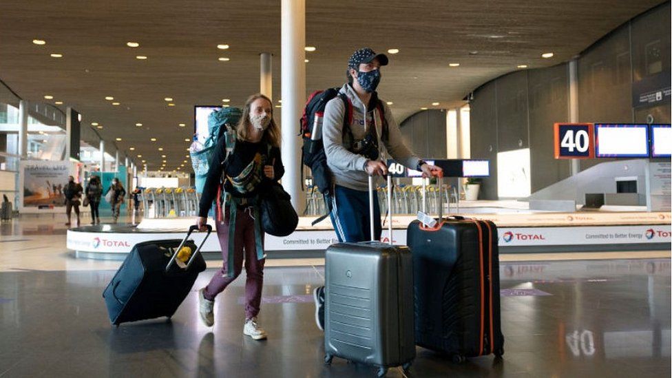 Passengers at Charles de Gaulle airport, file pic, May 2020