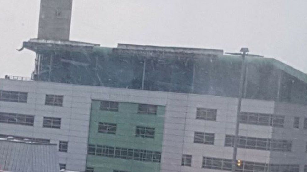 A section of roof has blown off the Princess Royal Hospital