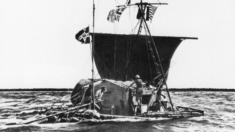 Thor Heyerdahl's crew on the Kon-Tiki raft. Photo: 1947