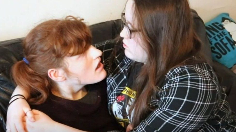 Teenager Katrina helps care for her step-sister Rhian, who has Angelman syndrome.