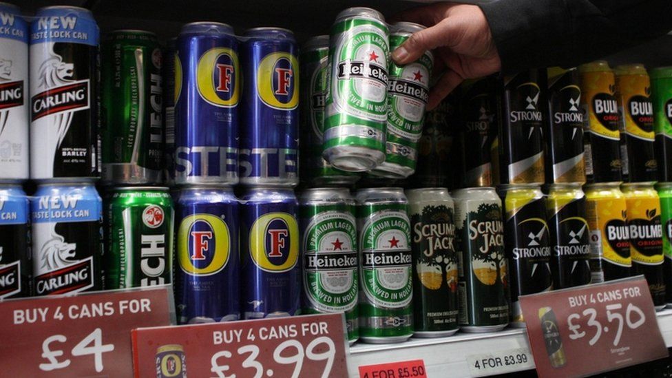 Cans of lager in off-licence
