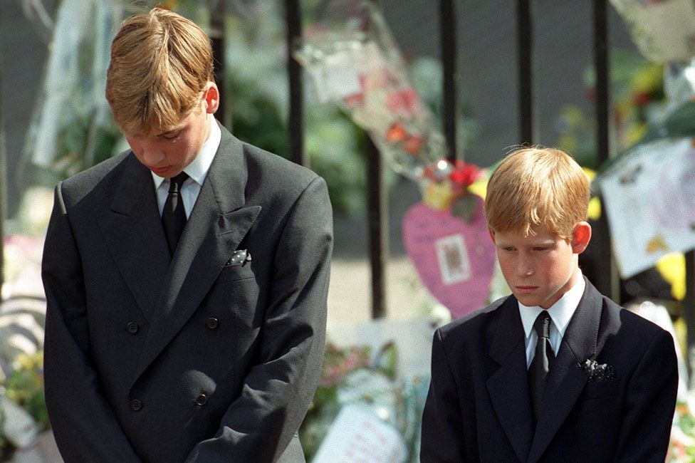 Princes William and Harry after the funeral of Diana, Princess of Wales