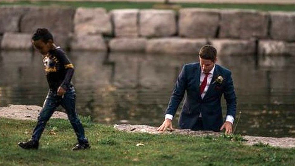 Groom Clayton Cook saved a boy from drowning