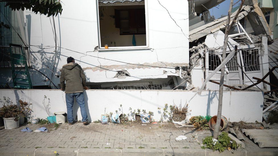 Damage to a property in the Turkish town of Samandag, caused by an earthquake