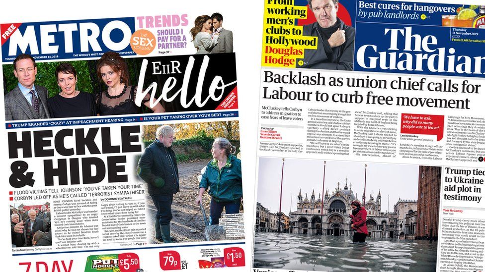 Metro and Guardian front pages