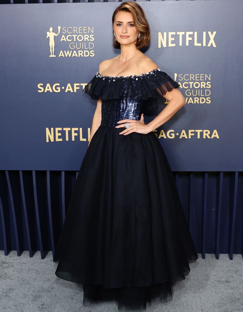 Penelope Cruz arrives for the 30th Annual Screen Actors Guild awards at the Shrine Auditorium in Los Angeles, February 24, 2024.