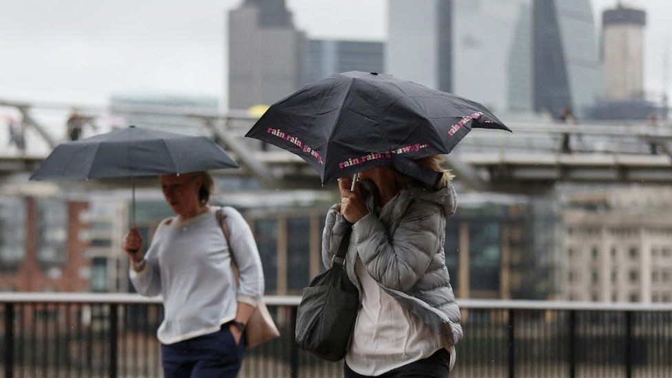 Woman holding an umbrella in London