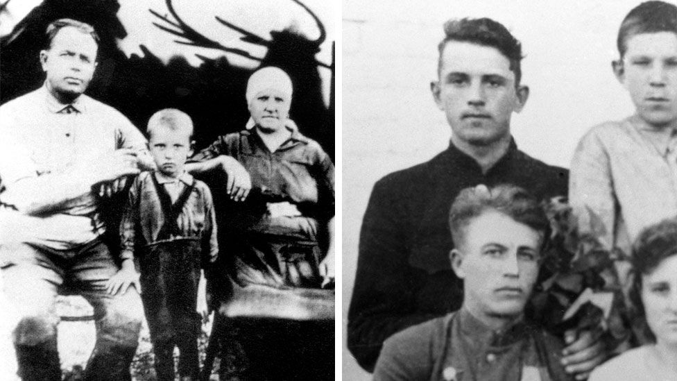 Mikhail Gorbachev and his family as a child and with his classmates in the 1940s