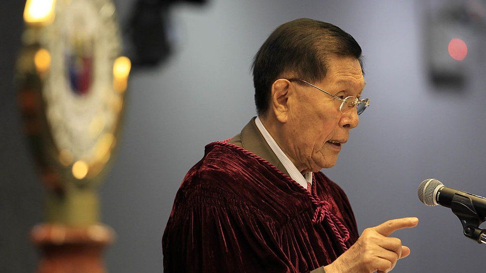 Juan Ponce Enrile presides over a hearing at the Philippine Senate, where he served as president.