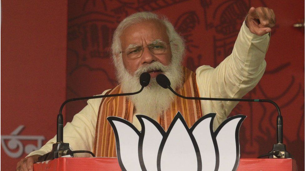 Prime Minister Narendra Modi addresses a public rally for West Bengal Assembly Election