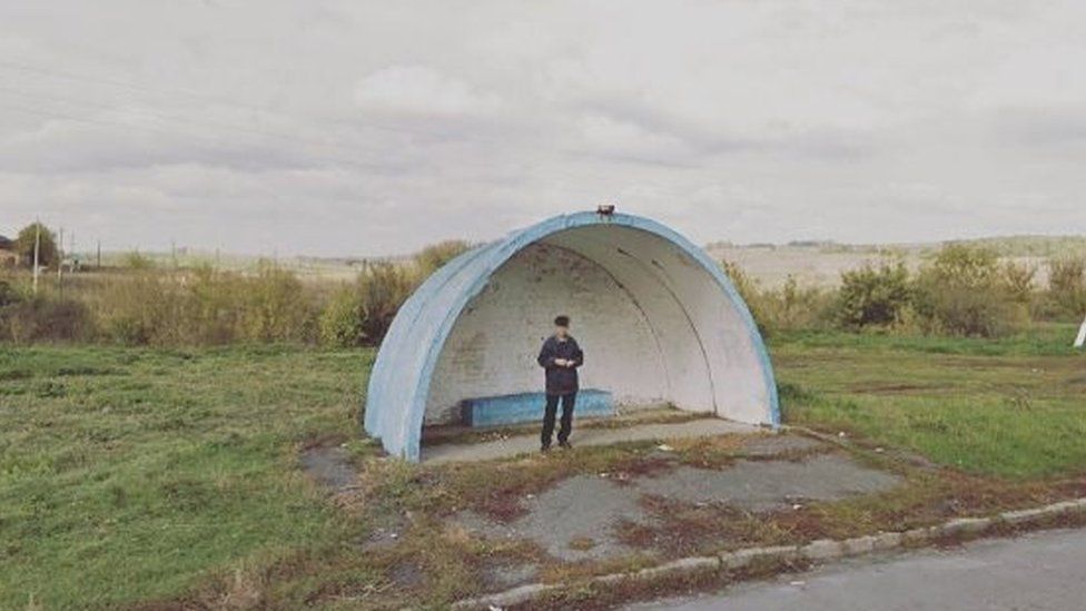A remote bus stop in Belgorod Oblast in Russia