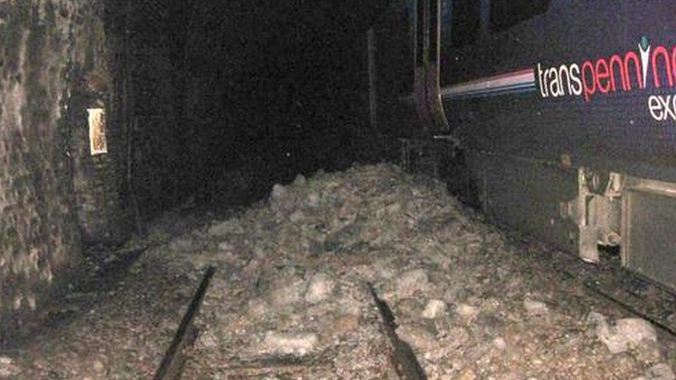 Damaged train in Summit Tunnel