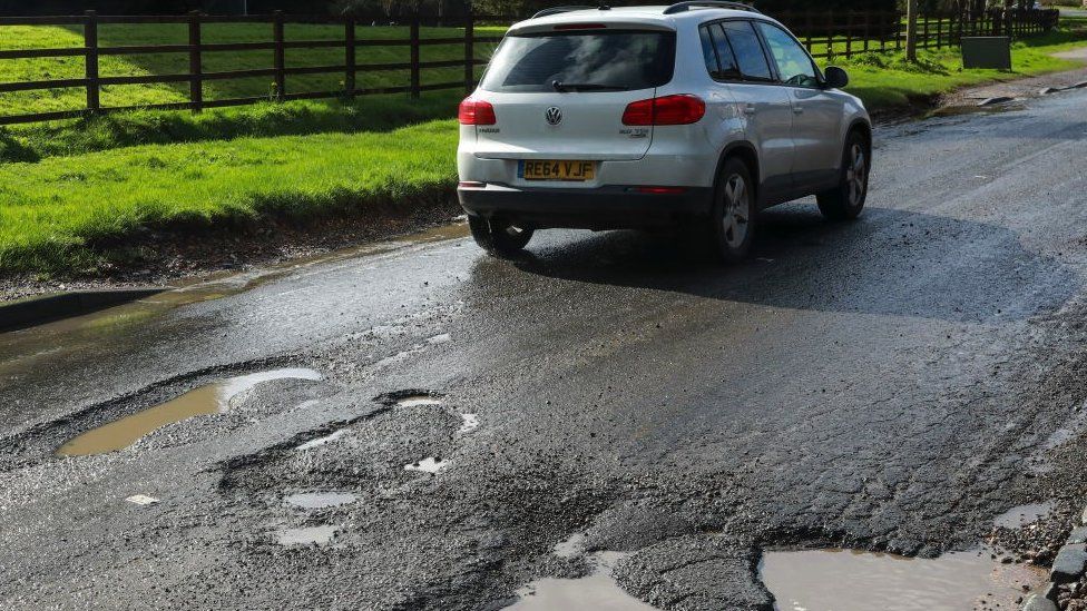 car and potholes