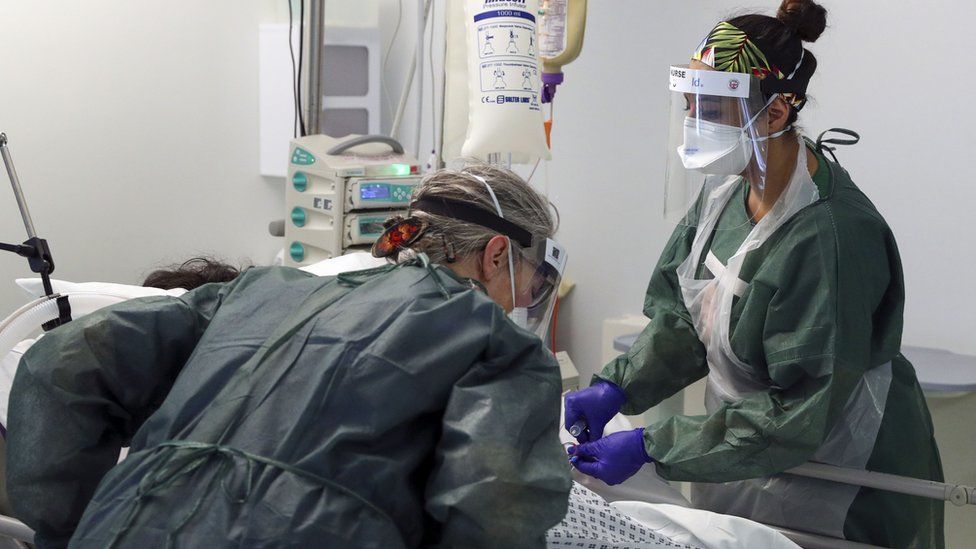 Nurses caring for a patient in ICU