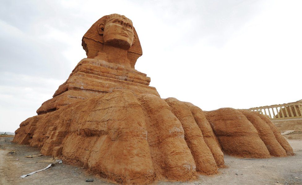 A replica of the Great Sphinx of Giza at the Lanzhou Silk Road Cultural Relics Park in Lanzhou city, 31 May 2016.