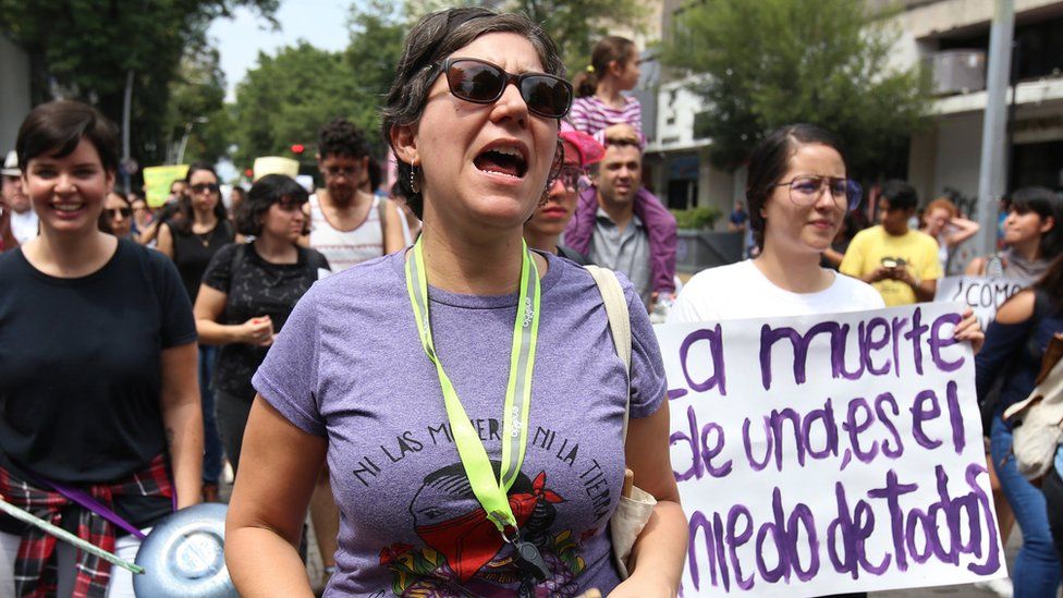 Women protesting femicide and the murder of 19-year-old Mara Castilla in Mexico City in September