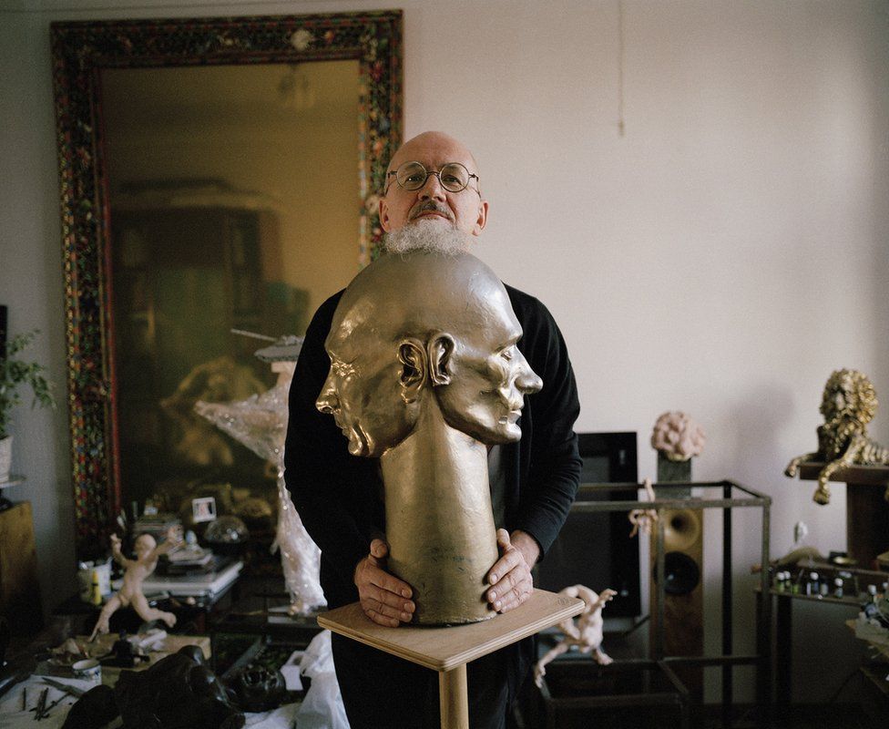 Oleg Kulik in his studio