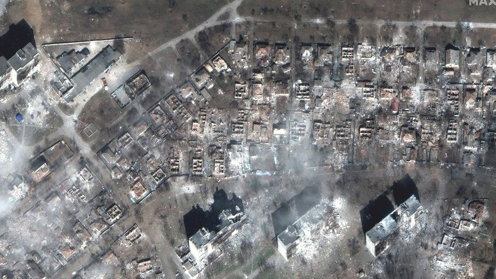 A satellite image of the devastation caused by Russia's bombardment