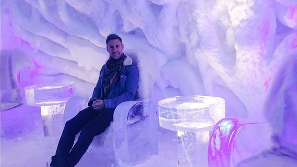Johnny Ward celebrated reaching his final destination at an ice bar in Norway