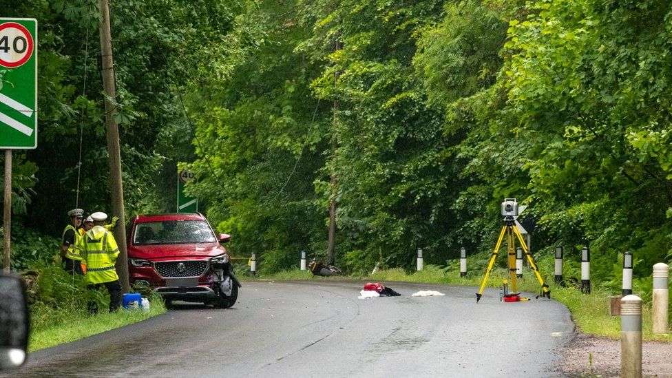 The collision, between a Ducati motorbike and an MG car, occurred at about 12:10 close to the village of Invermoriston