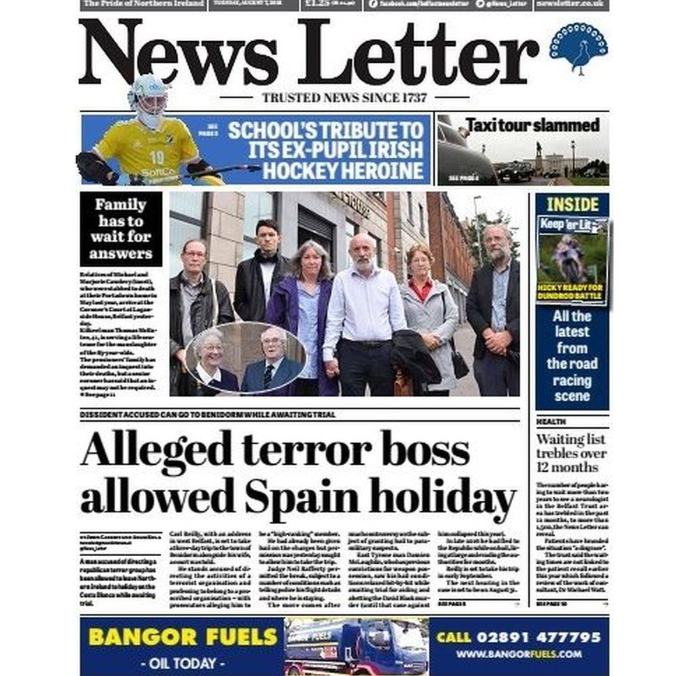 News Letter front page Tuesday 7 August