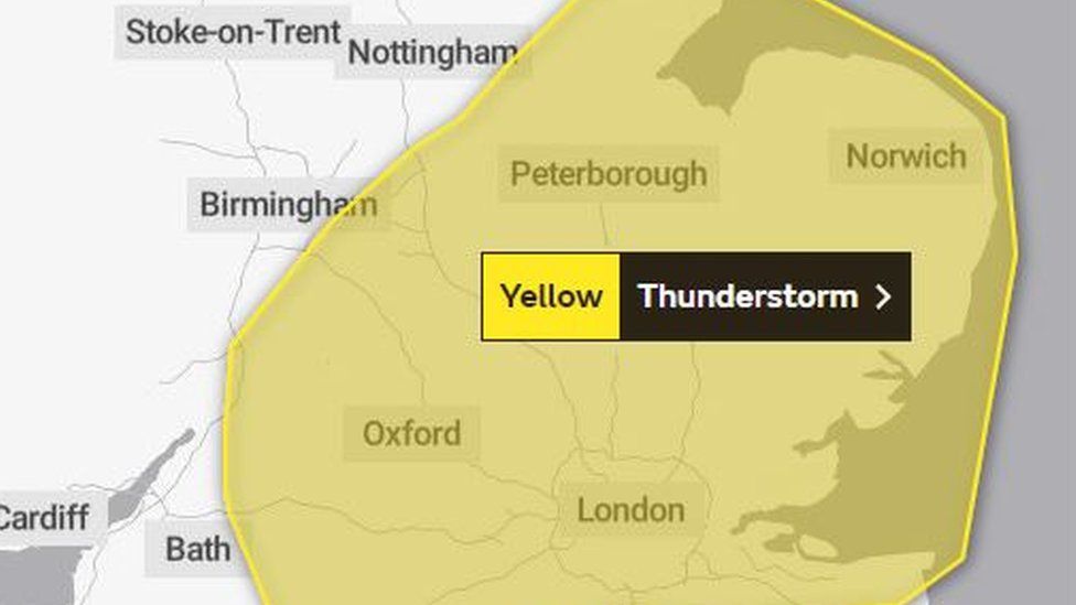 Yellow weather warning thunderstorms