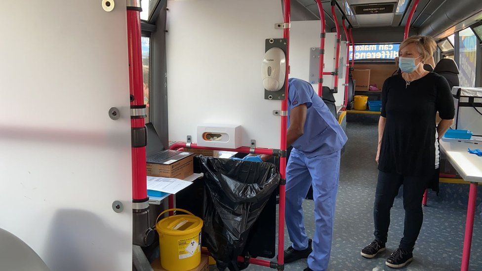 Inside the vaccination bus as Colchester Institute