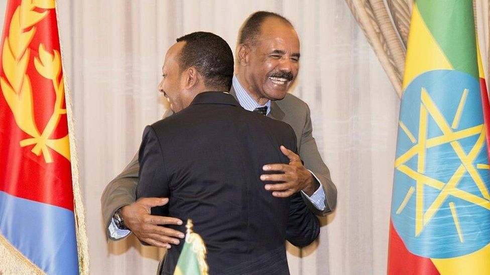 Isaias and Abiy embrace