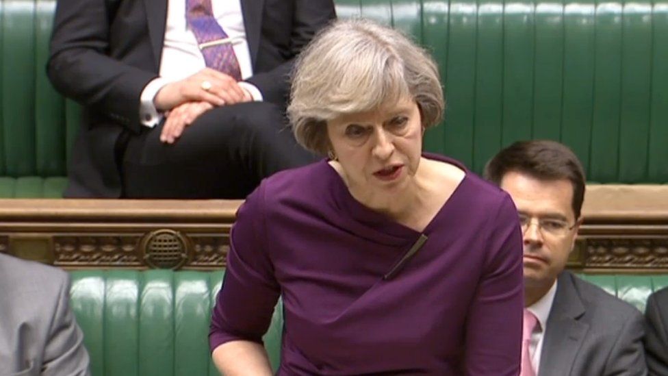 Theresa May speaks in the House of Commons