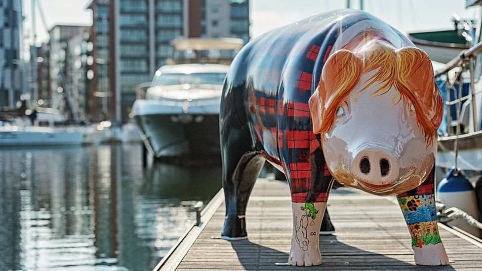 Ed Sheeran pig tribute, named "Ed Sheer-Ham" pictured at Ipswich waterfront